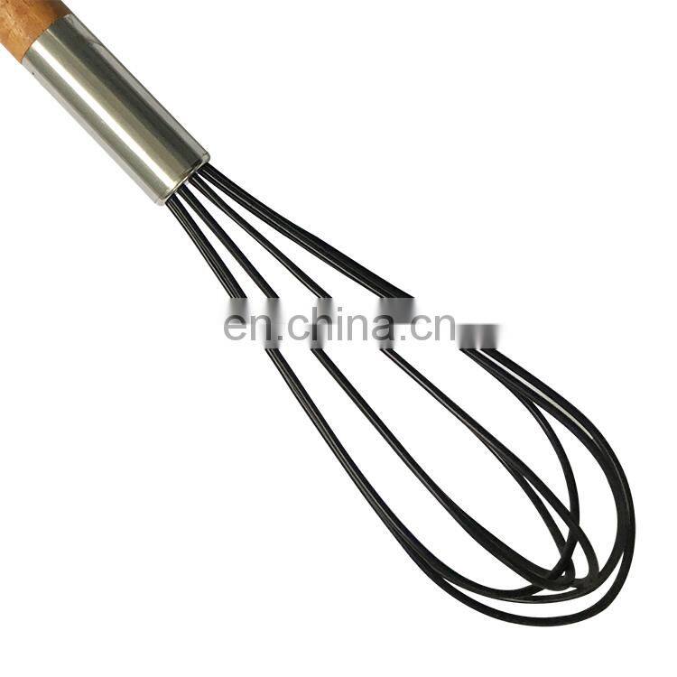 Kitchen Tools Manual Wood Handle Silicone Egg Beater