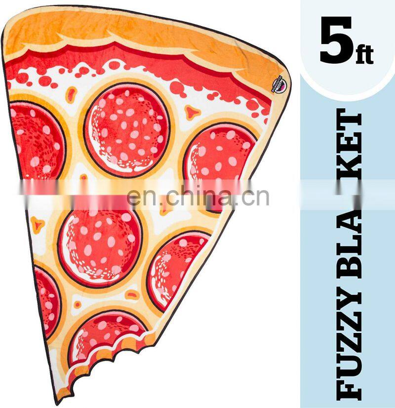 High Quality Fuzzy Pizza Shape Sublimation Blanket Funny Blankets