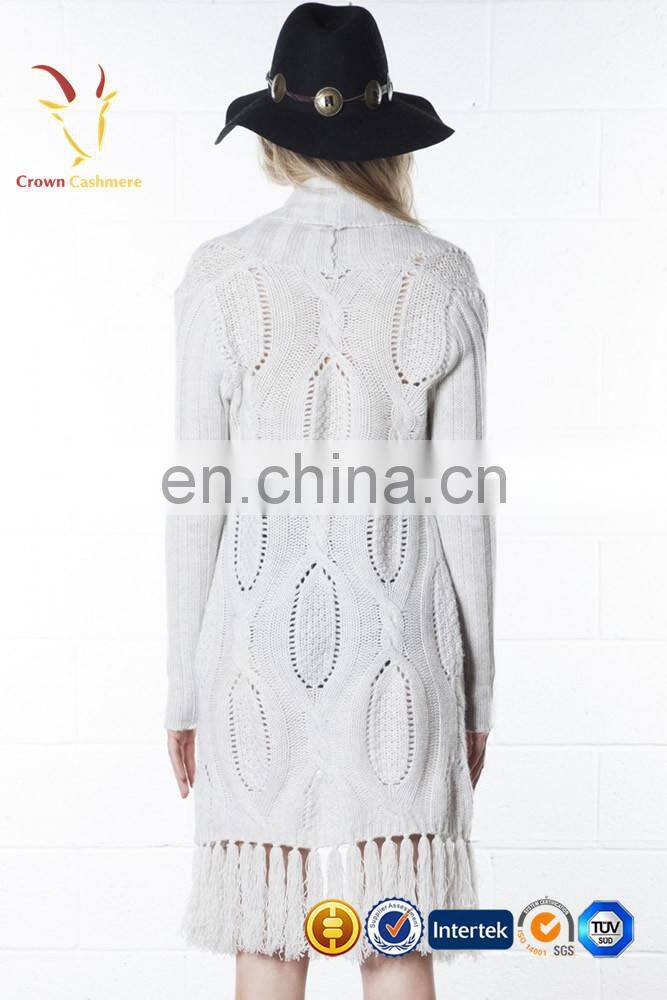 Women Knitwear Cable Fringed Long Dress Cardigan Sweater Wopmen Poncho Cardigan