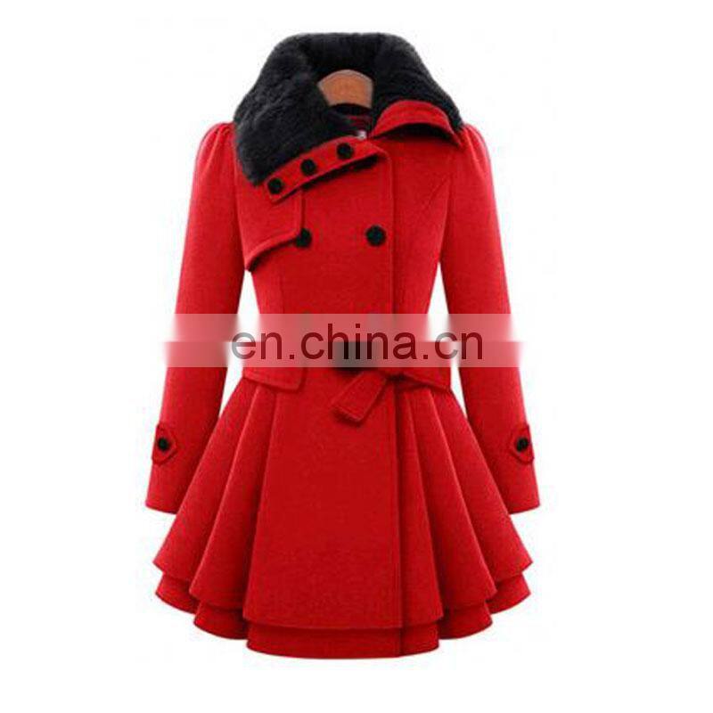 Girl's Long plus-size fur collar with warm double-breasted button-down waistband winter coat