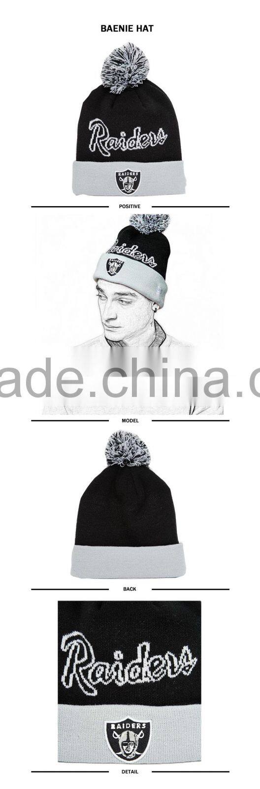 High quality mens knitted beanie hat with a ball