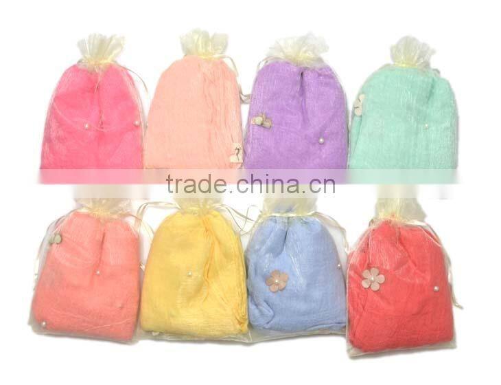 2015 Autumn Winter Newest Small Flower Applique Pearl Beads Fixed Soft Cotton Baby Girl Scarf