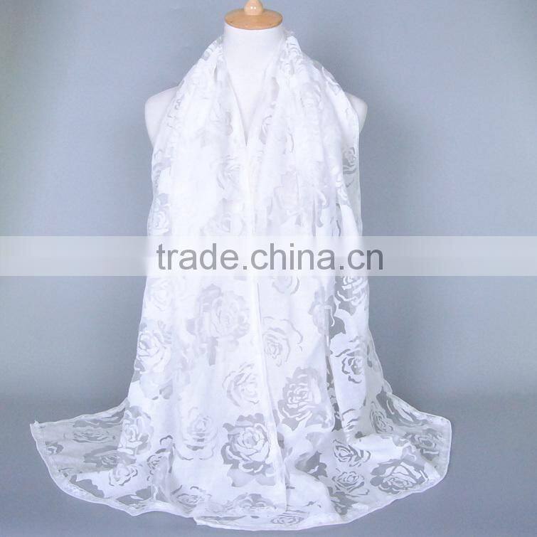 Wholesale New High Grade Lady Fashionable Hollow Rose Flower Lace Scarf