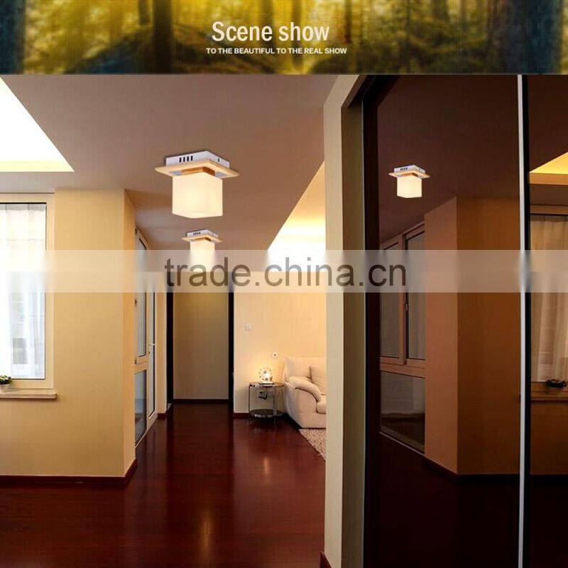Rubber Wood Frosted Glass Bedroom Aisle Ceiling Light