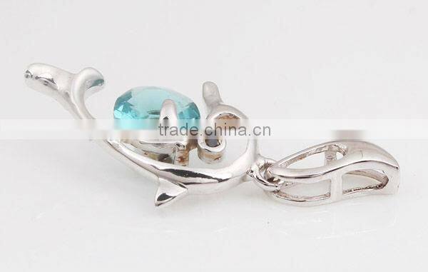 Cute 925 Sterling Silver Dolphin With Blue Synthetic Zircon