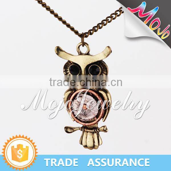 Yiwu Market Best Selling Cute Steampunk Owl Clock Shaped Necklaces