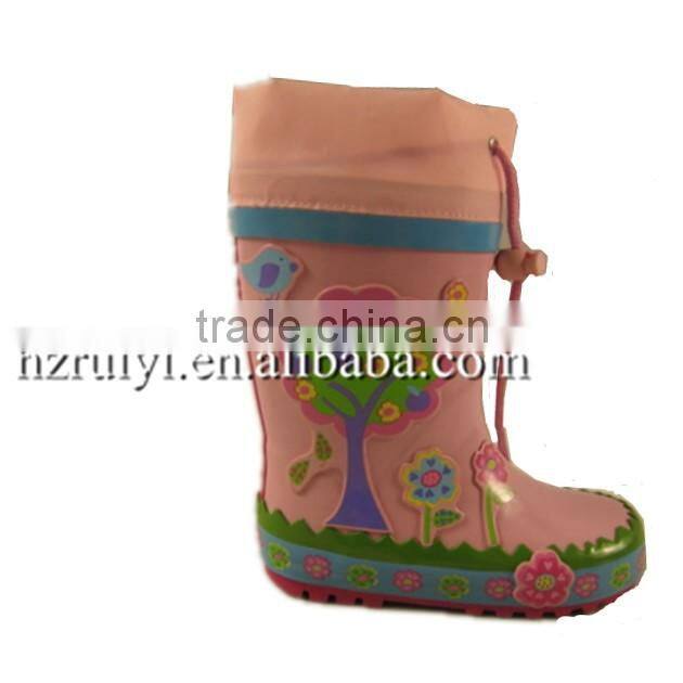 kawaii fancy kids rain boots with cartoon character,OEM rubber boots with collar,adjustable gum shoes for kids