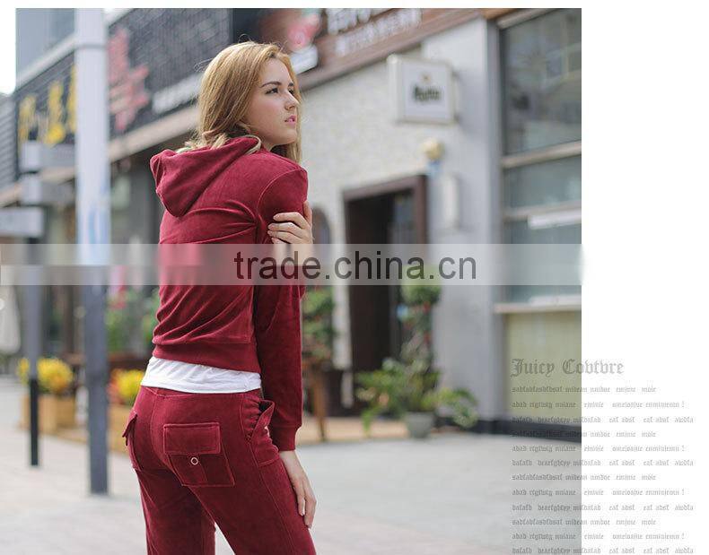 Hot Fall Stylish Womens Sport Suit Clothes red Velour Tracksuit