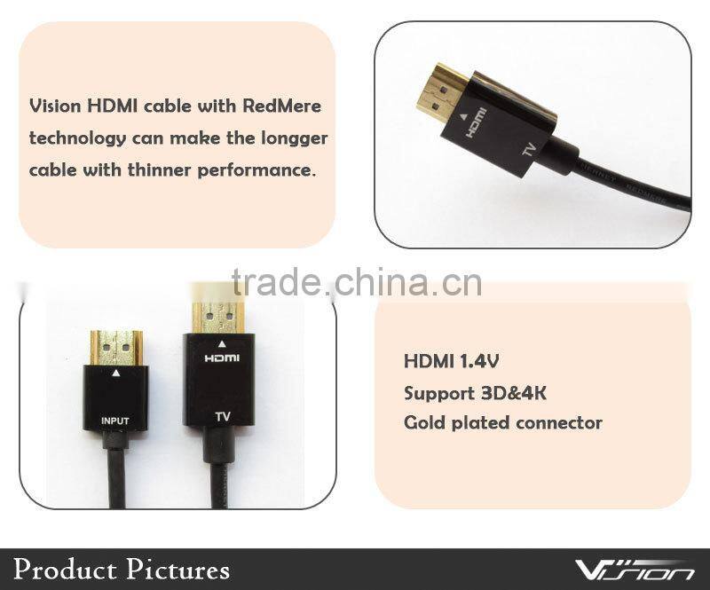 High performance 3FT 34AWG RedMere HDMI Cable with gold plated