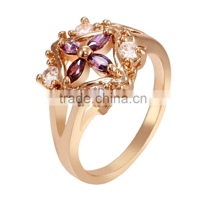 Elegant Women Purple Cubic Zirconia Flower Shaped Women Engagement Ring