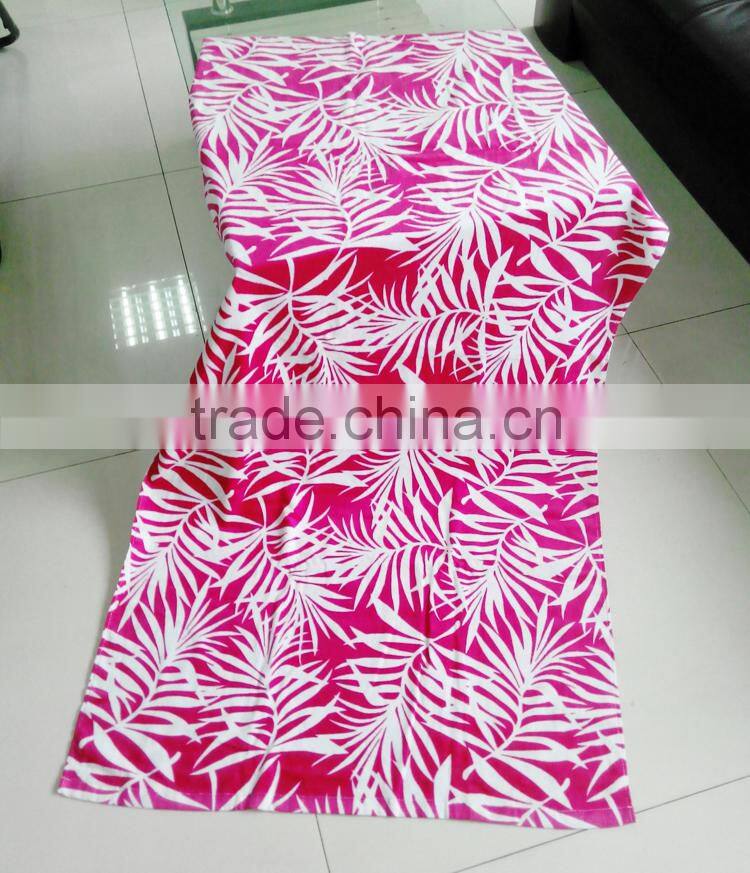 100% cotton hot pink full screen leaf printing beach towel printed seaside play beach towel