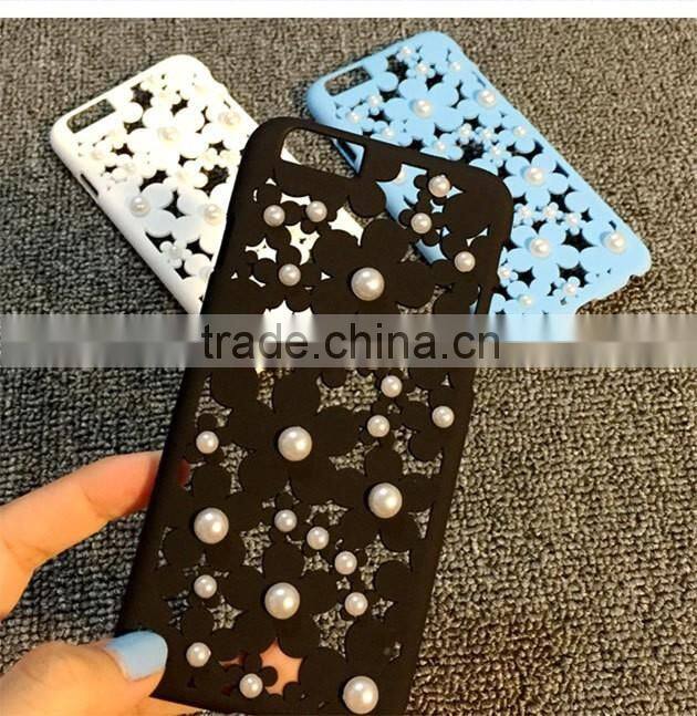 Cute Hollow with Luxury Pearl Design PC Plastic Cover Case For iPhone 6 6s