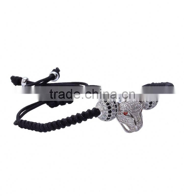 2016 Fashion Shambala Silver Ball Macrame Bracelet Leopard Charm Friendship Woven Bracelets for Men