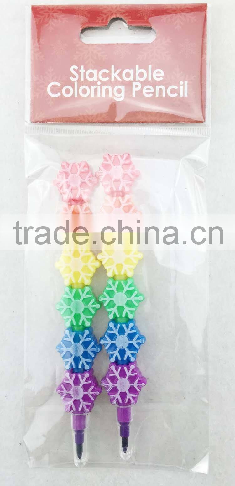 Chrismtas snowflake stackable crayon 6pcs coloring pencil
