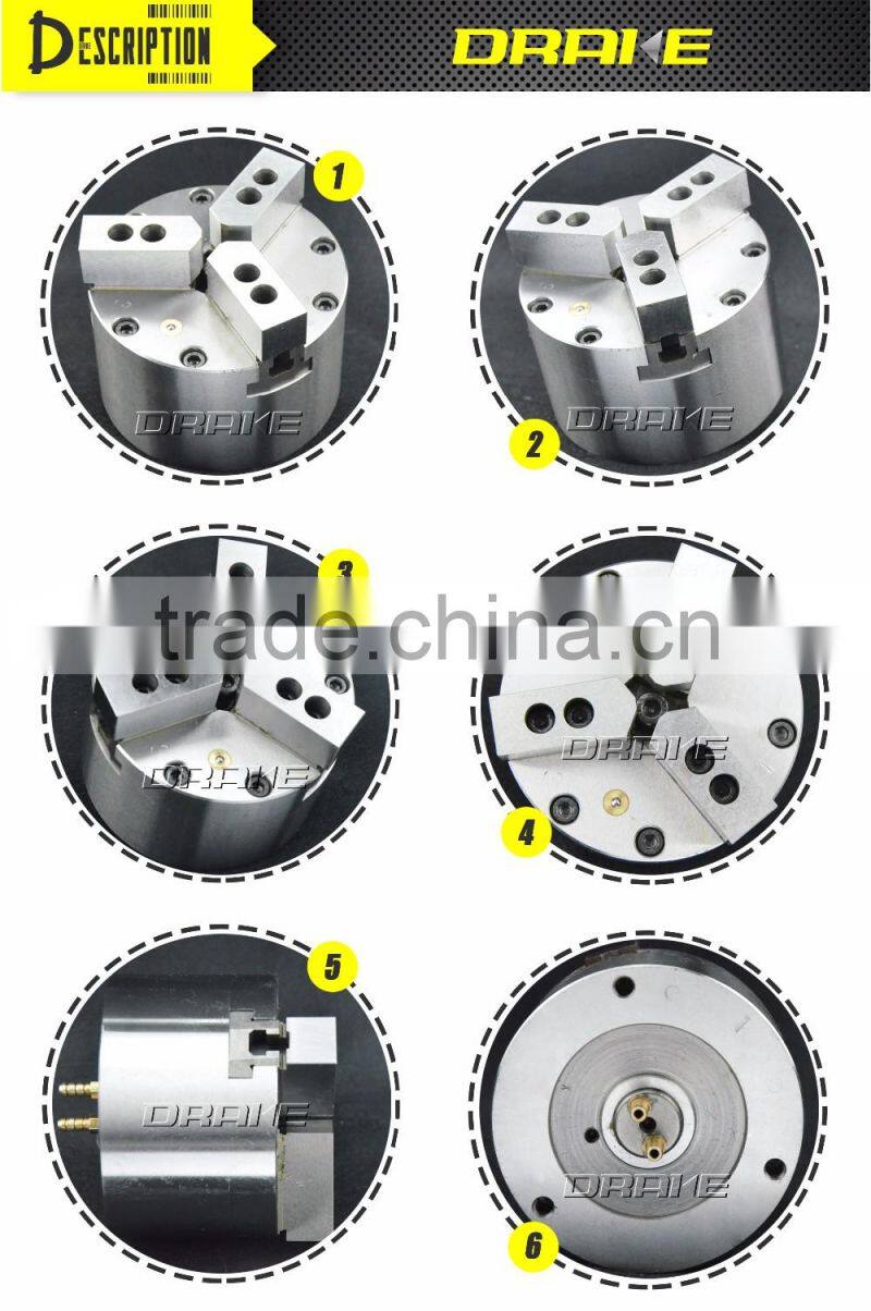3 jaw solid built-in cylinder cnc rotary pneumatic air drill chuck small