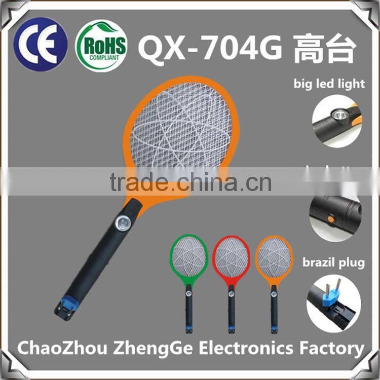 QX704G-1 hot rechargeable electric mosquito swatter fly swatter with brazil market plug