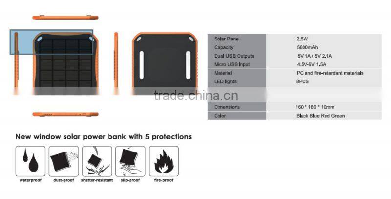 5600mah factory cheap portable solar power bank soalr charger