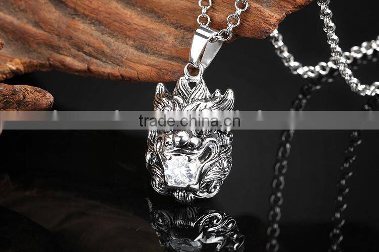 KSTONE Fashion Jewelry 316L Stainless Steel Lion Shape Punk Necklace Silver Pendant for Men