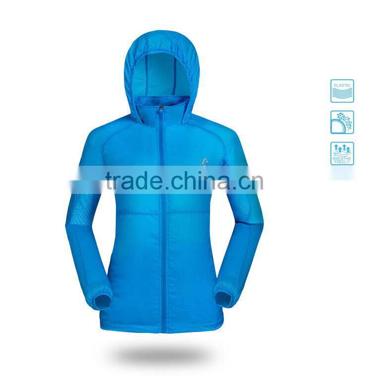 Professional Manufacturer Of Woman Zipper Fly Hooded Breathable Waterproof Windproof Sun-protective Jacket 20D Nylon