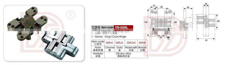 118mm length Soss type zamak concealed door hinge/invisible hidden hinge