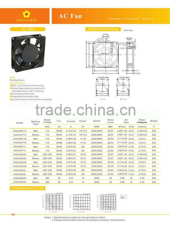 Axial AC fan 220V CPU cooling fan with factory price
