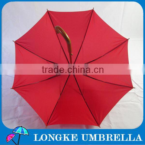 23" plain red color wooden shaft wooden handle umbrella ,pongee fabric
