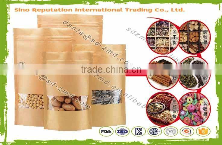 High quality custom printed stand up brown kraft food packaging paper bags with window