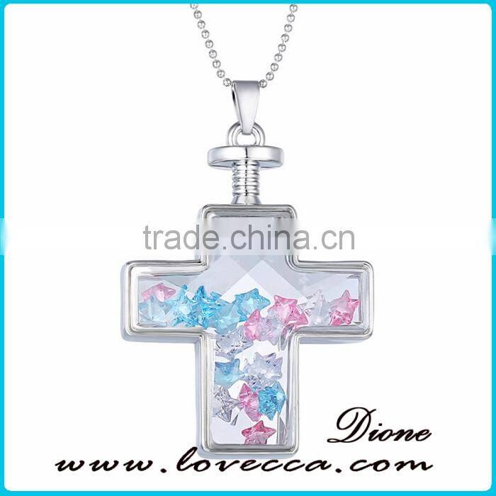 cross shape dry flower glass locket pendant necklace