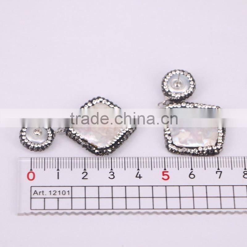 Natural Freshwater Pearl Earrings, with Crystal Zircon Paved Stud Pearl Gem Jewelry Earrings