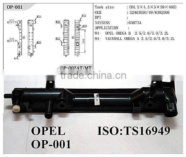 Auto share parts for opel car aluminium radiator with plastic tank for VAUXHALL OMEGA