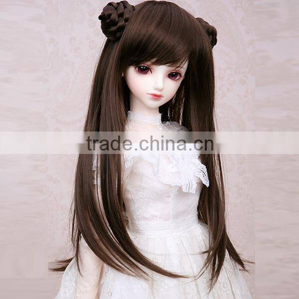 long straight black bjd/blythe doll wig with two hair buns