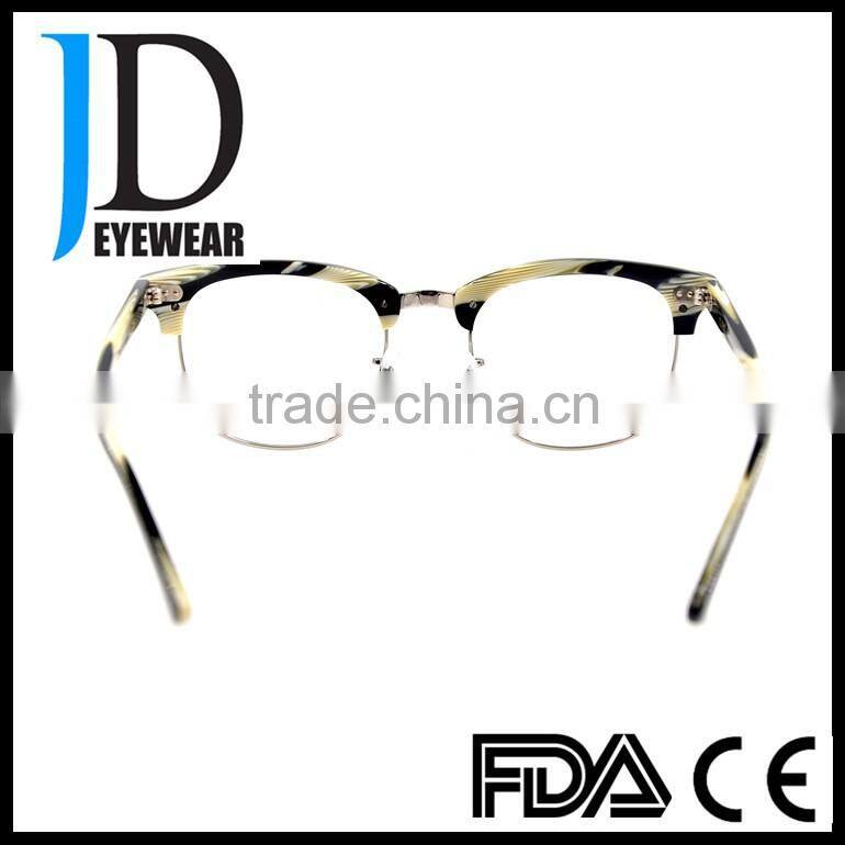 High Quality Scratch Proof Striped Acetate Half Frame Eyeglasses with Blinds