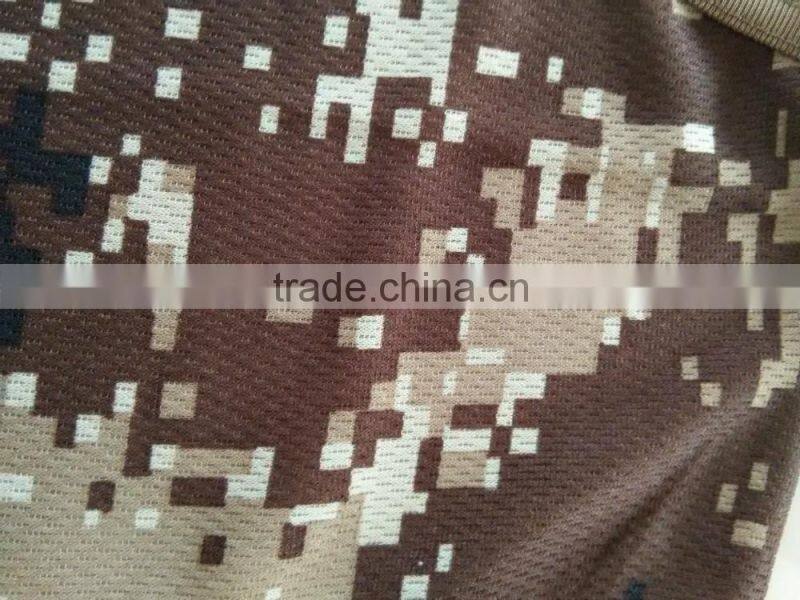 Custom made polyester nylon mesh brown digital full print military camouflage T shirt
