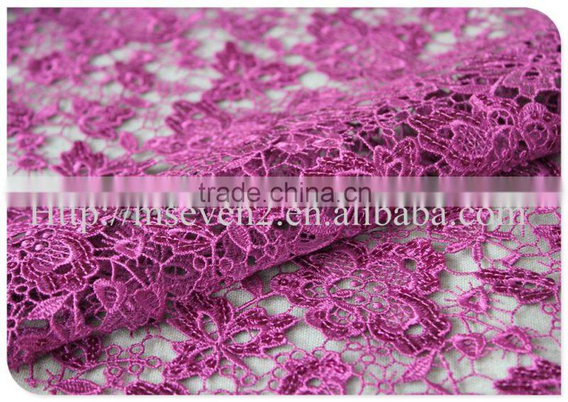 Good quality nylon light blue/rose red crochet lace fabric wholesale