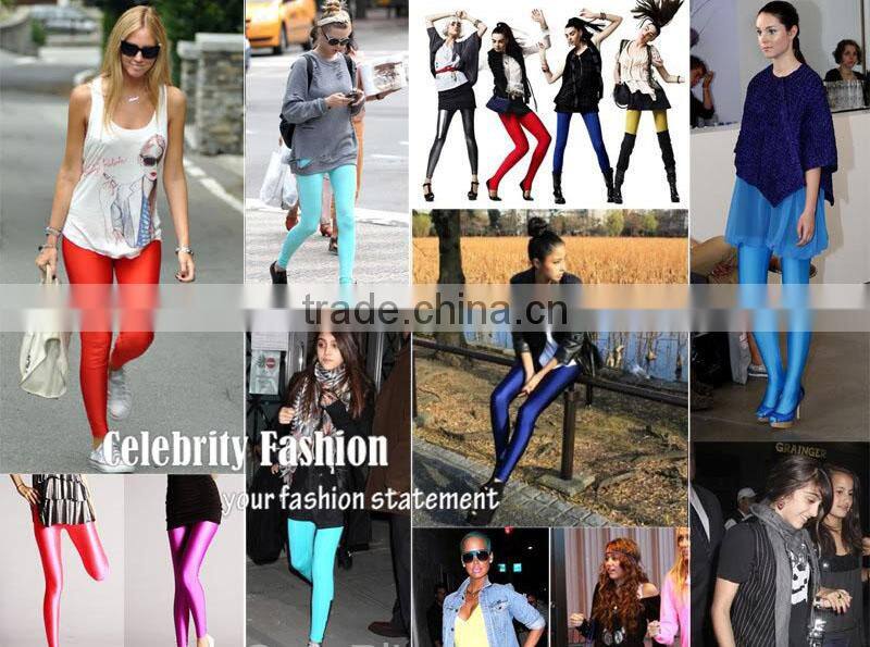 Hot Fashion Women Slim Fit Glow Fluorescent Stretch Leggings Shiny Casual Candy Color Pants