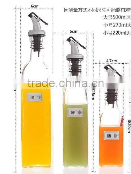 Clear Glass oil vinegar set olive bottle with coating press lid