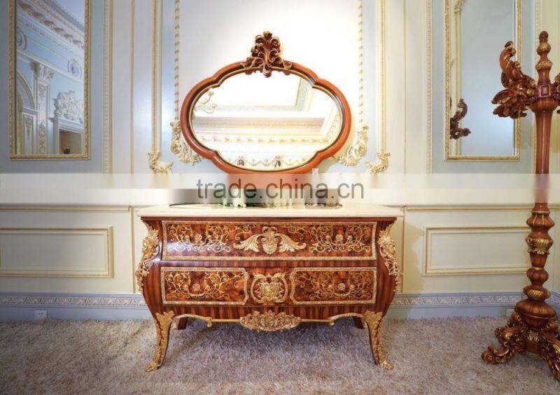 Gorgeous Luxury Design French Marquetry Bedroom Furniture Dresser Table, Neo-Classic Wooden and Brass Dressing Table