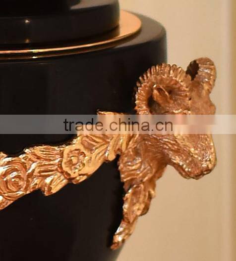 Pure brass carving decorative black marble table lamp with black fabric lampshade