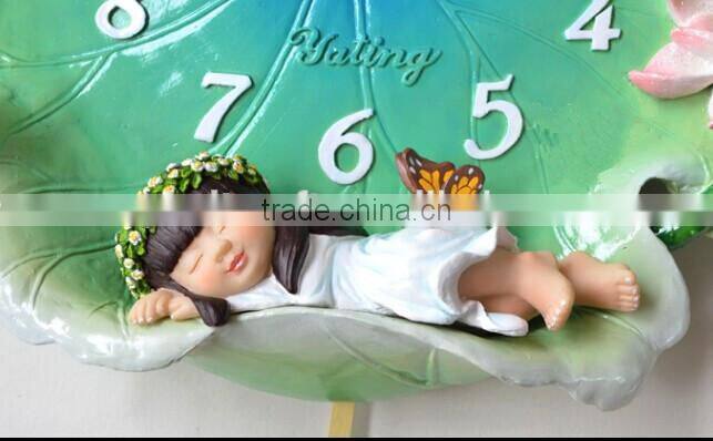 European pastoral lotus leaf angel cartoon picture wall clock