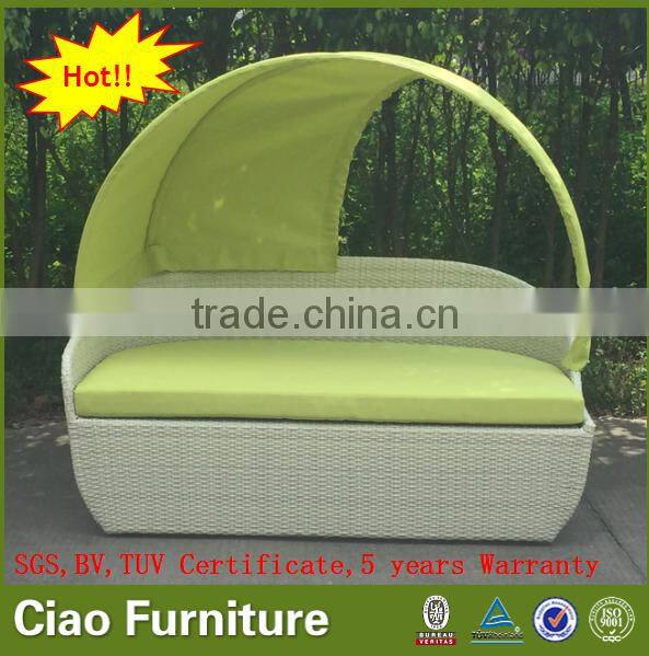 Outdoor garden rattan day bed with canopy poolside sunbed furniture
