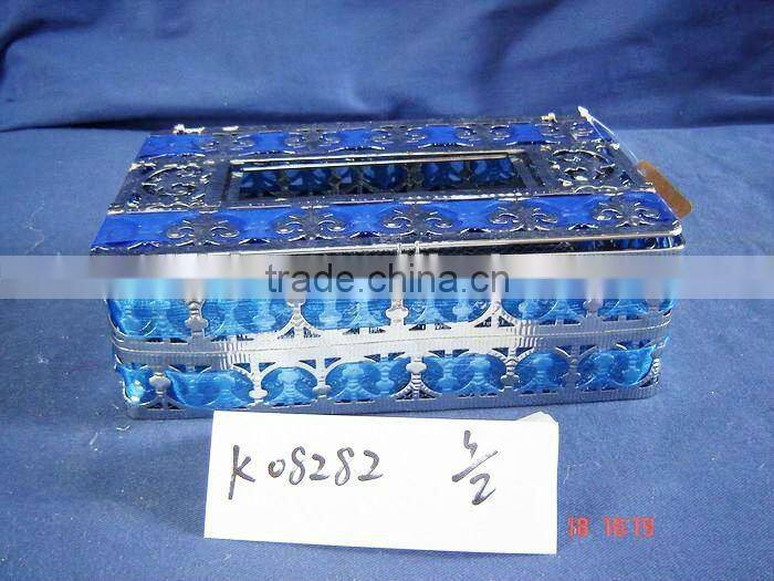 Metal tissue box napkin holder with red riband