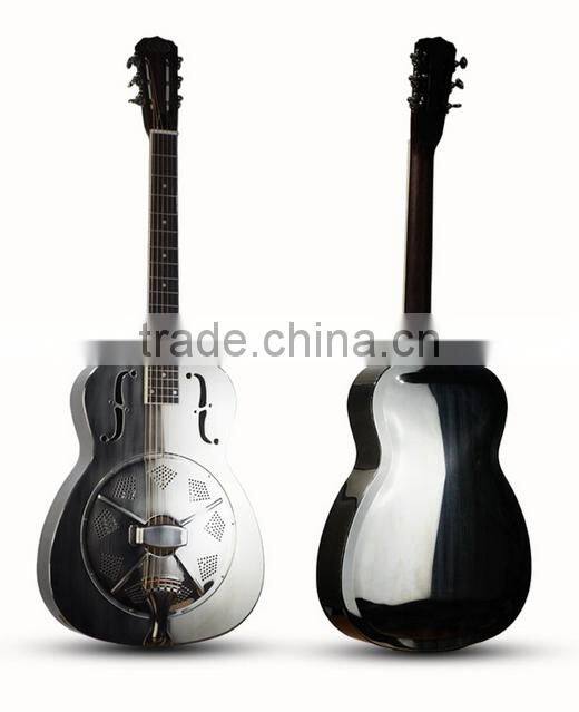 Metal body string musical instrument, single cone resonator guitar, 40'' Resophonic guitar