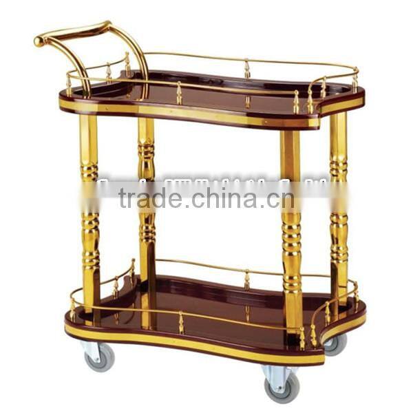 Guangzhou BHL Hotel Articles Roman Pillar Double-deck Golden hotel brass bar cart gold bar cart serving trolley