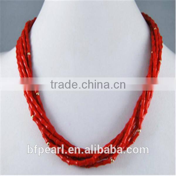 6 Rows 3.5-7mm Original Red Coral Necklace
