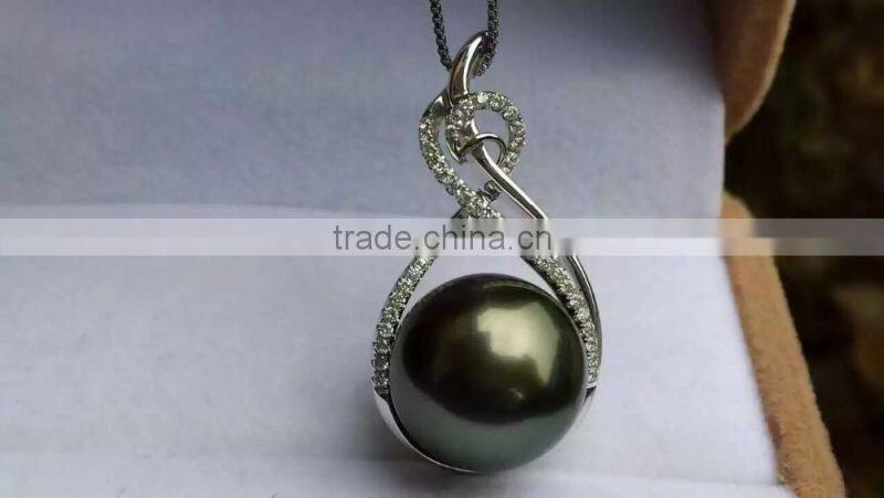 18K diamond 11-12mm Black Tahitian pearl peadant