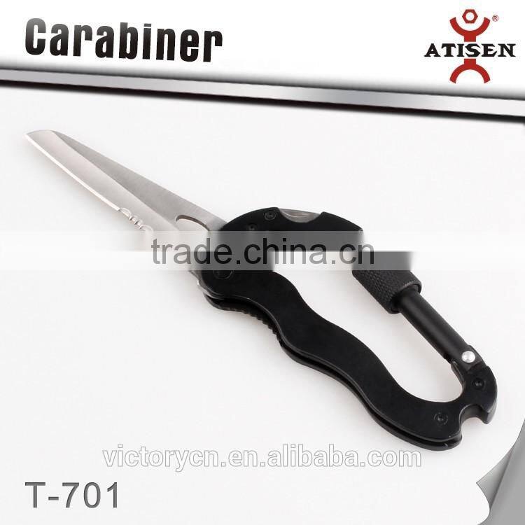 Multi Functions Climbing Carabiner With Hiking Knife And Screwdriver Outdoor Tool