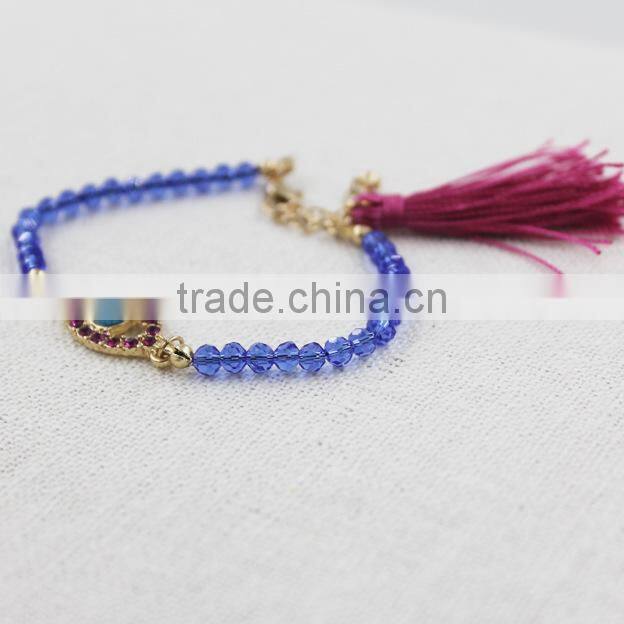 rhinestone turquoise inset oval evil eye charm crystal bracelet fashion tassel bracelet