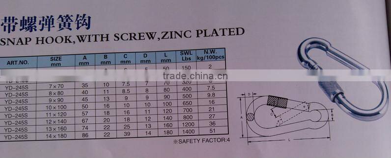 Electric Galvanized Metal Snap Hook With Screw