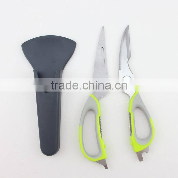 Green Handle Stainless Steel Blade Magnetic Kitchen Scissors With Cover