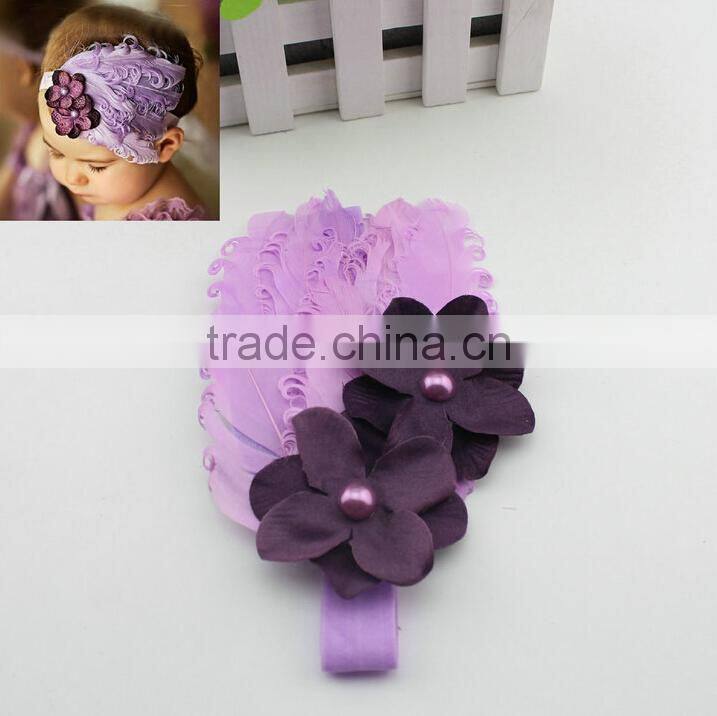 New Fashion Unique Baby Elastic Lace Headband Baby Girls Hair Turban Headband Wholesale Cute Baby Girls Feather Hairband